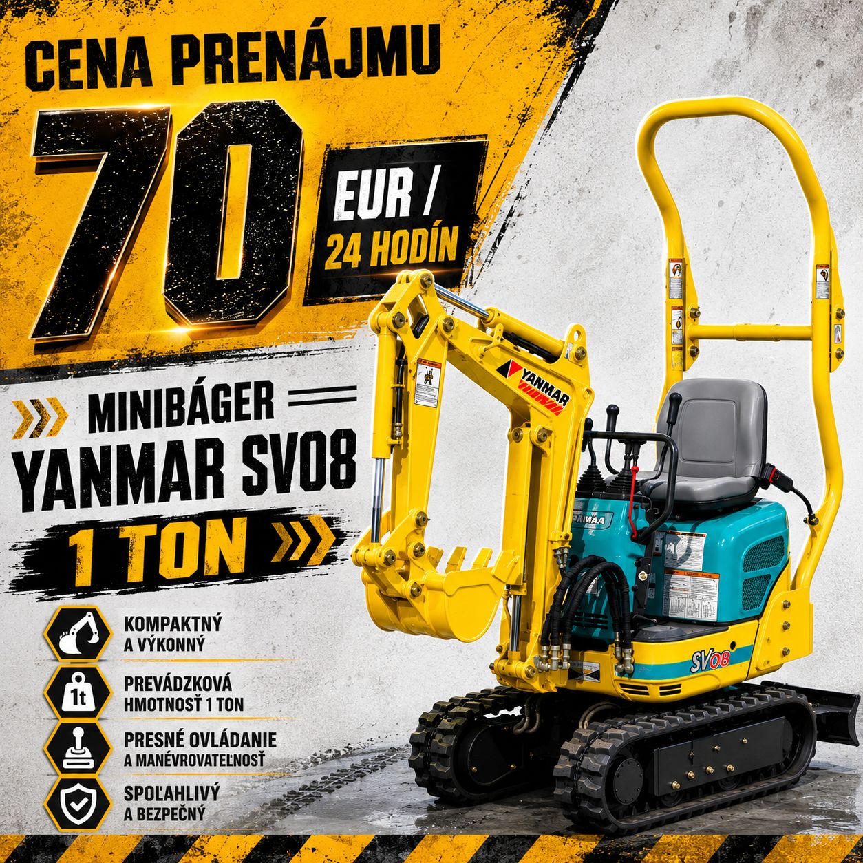Prenájom minibagra Yanmar SV08-1 v Zlatých Moravciach